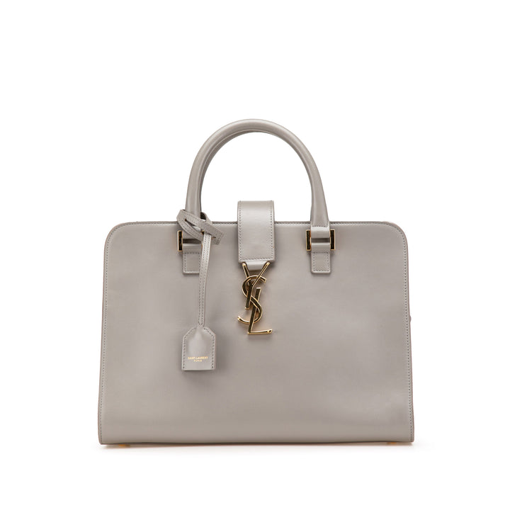 Small Leather Monogram Cabas Satchel Gray - Gaby Paris