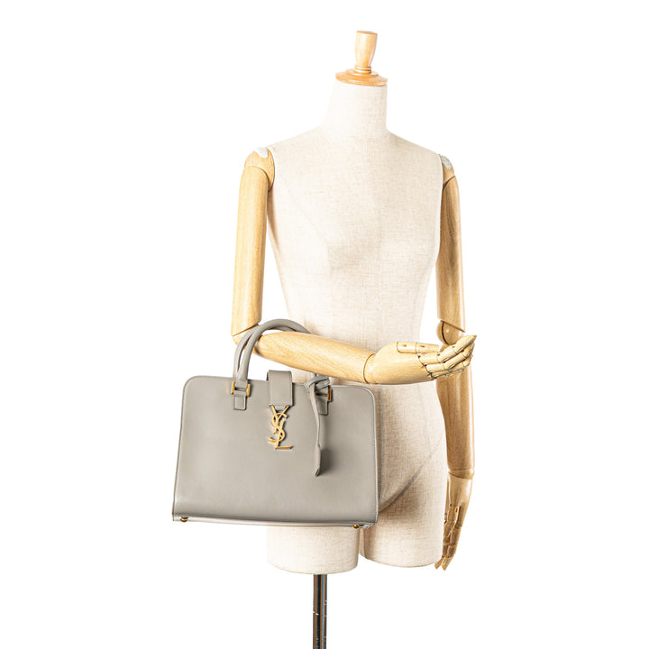 Small Leather Monogram Cabas Satchel Gray - Gaby Paris