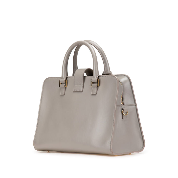 Small Leather Monogram Cabas Satchel Gray - Gaby Paris