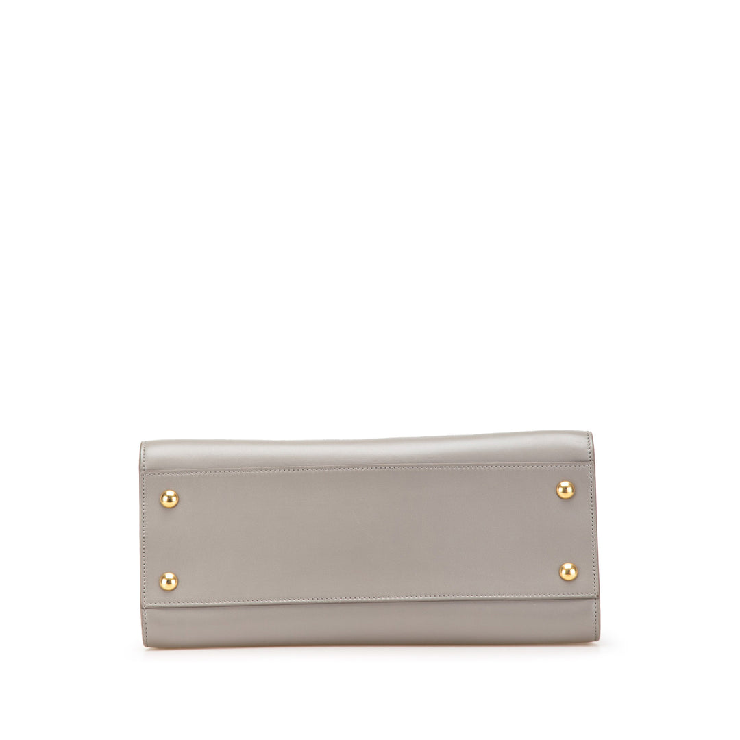 Small Leather Monogram Cabas Satchel Gray - Gaby Paris
