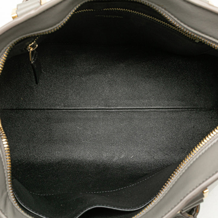 Small Leather Monogram Cabas Satchel Gray - Gaby Paris