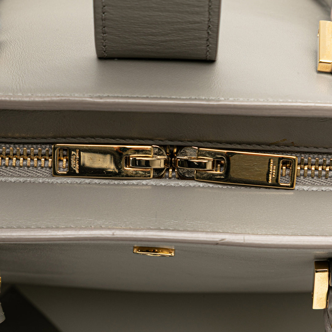 Small Leather Monogram Cabas Satchel Gray - Gaby Paris