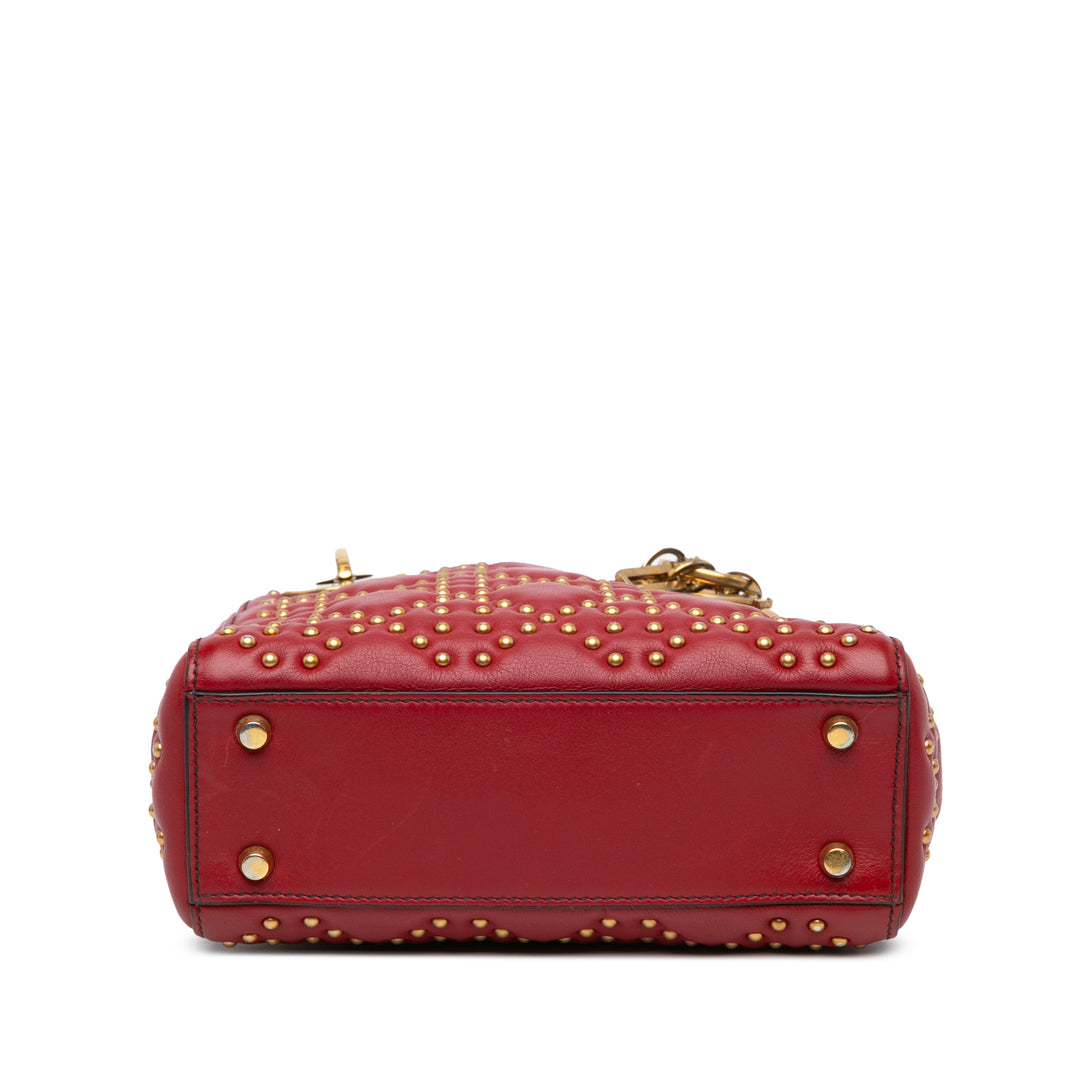 Mini Lambskin Cannage Studded Supple Lady Dior Red - Gaby Paris