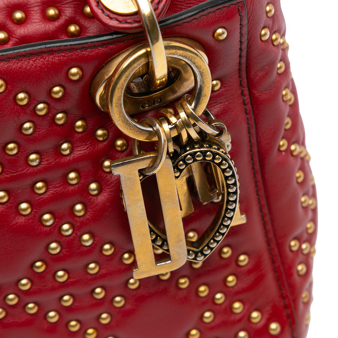 Mini Lambskin Cannage Studded Supple Lady Dior Red - Gaby Paris