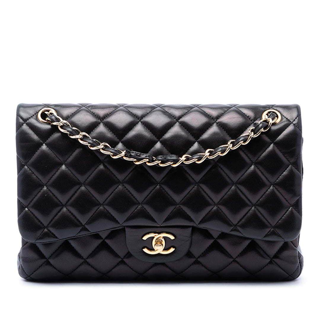 Classic Double rabat Jumbo Cuir d'agneau Noir
