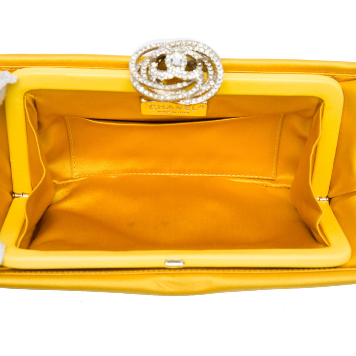 Chanel Satin Cristal Camellia Evening Frame Pochette