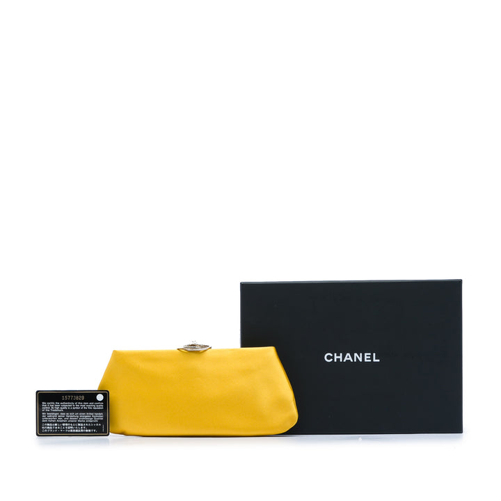 Chanel Satin Cristal Camellia Evening Frame Pochette