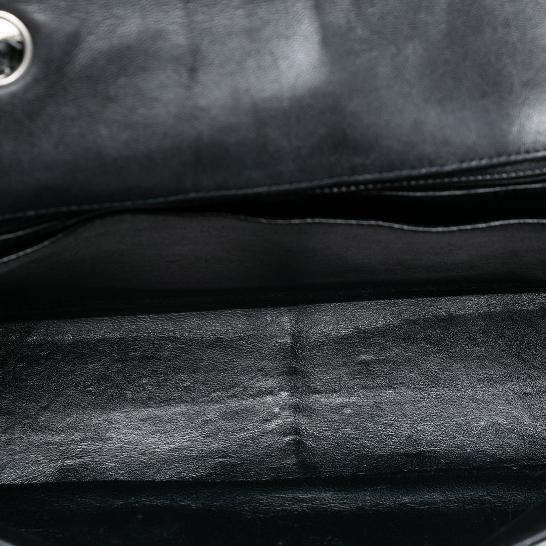 Chanel Jumbo Classic Crinkled Cuir verni Simple rabat Bleu