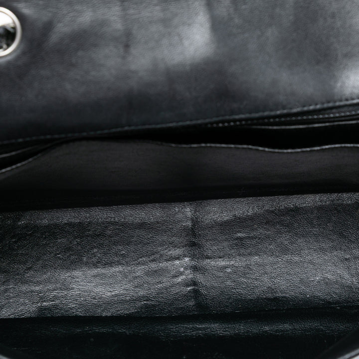 Chanel Jumbo Classic Crinkled Cuir verni Simple rabat Bleu