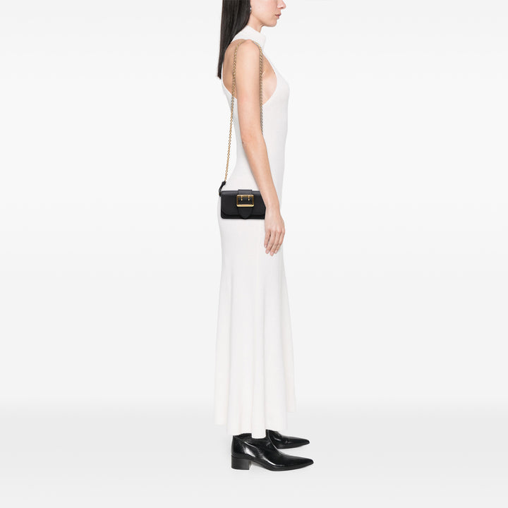 Mini Soft Grain Calfskin Buckle Crossbody Black - Gaby Paris