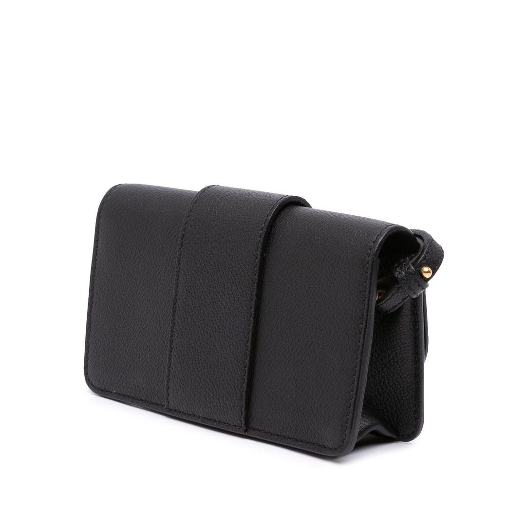 Mini Soft Grain Calfskin Buckle Crossbody Black - Gaby Paris