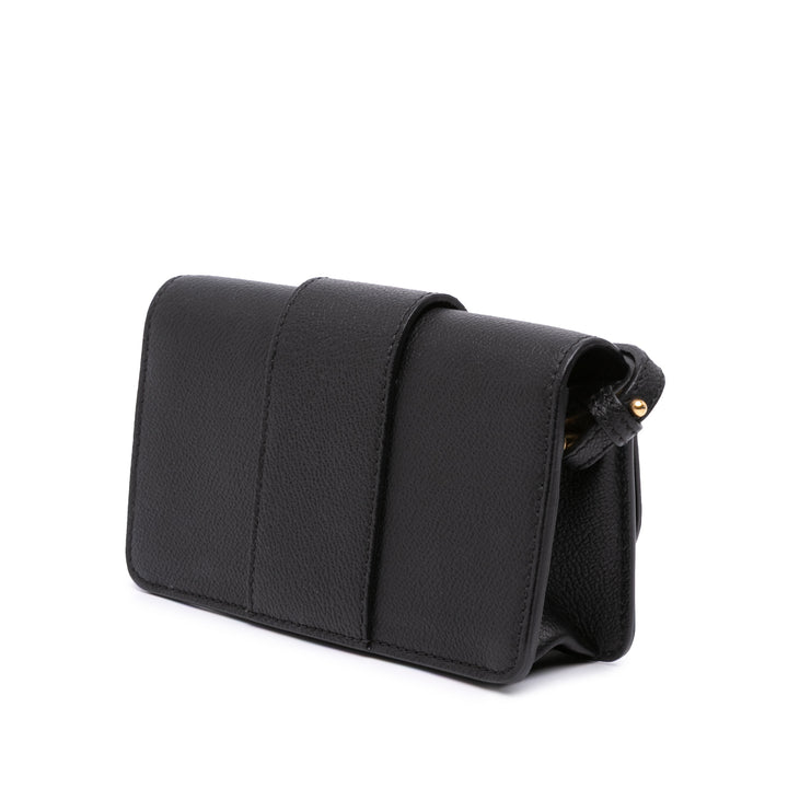 Mini Soft Grain Calfskin Buckle Crossbody Black - Gaby Paris