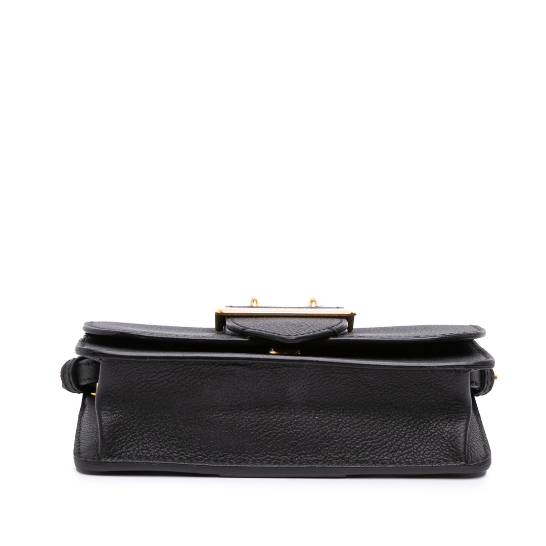Mini Soft Grain Calfskin Buckle Crossbody Black - Gaby Paris