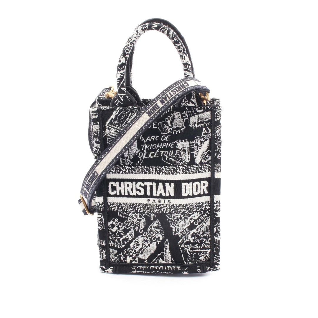 Mini Plan de Paris Logo Embroidered Canvas Vertical Book Tote Black - Gaby Paris
