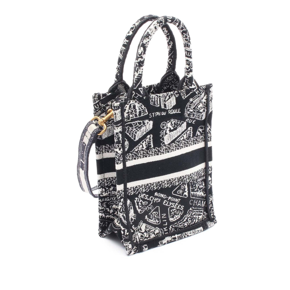 Mini Plan de Paris Logo Embroidered Canvas Vertical Book Tote Black - Gaby Paris