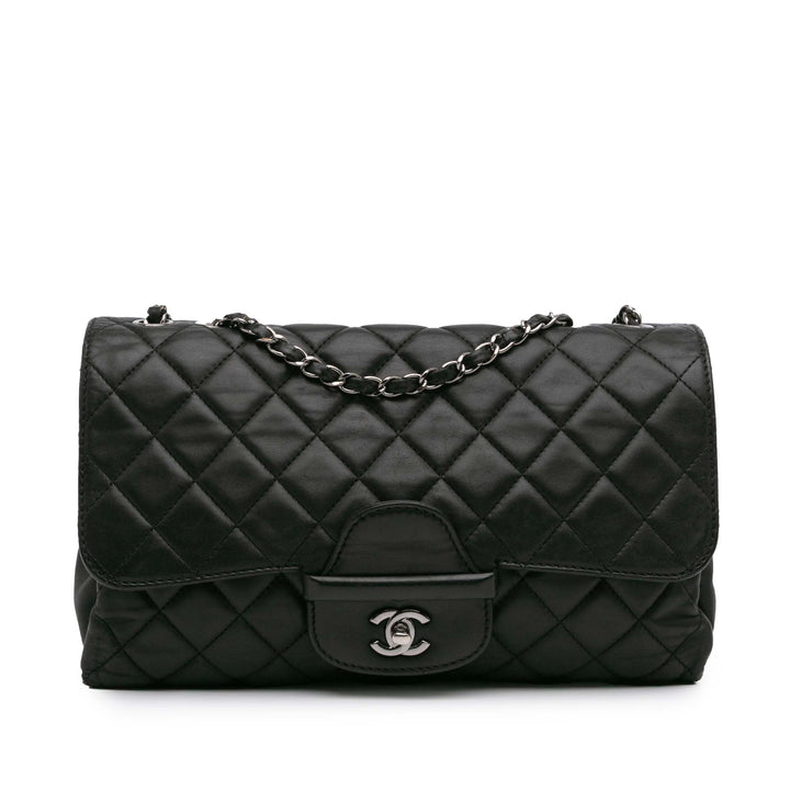 Jumbo Quilted Lambskin Coco Loop Flap Black - Gaby Paris