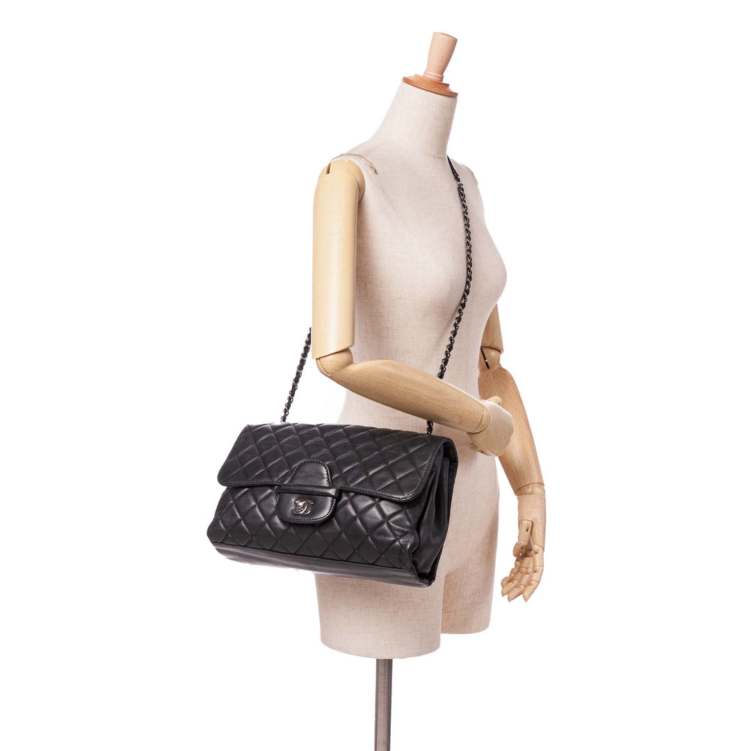 Jumbo Quilted Lambskin Coco Loop Flap Black - Gaby Paris