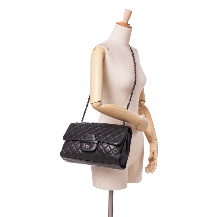 Jumbo Quilted Lambskin Coco Loop Flap Black - Gaby Paris