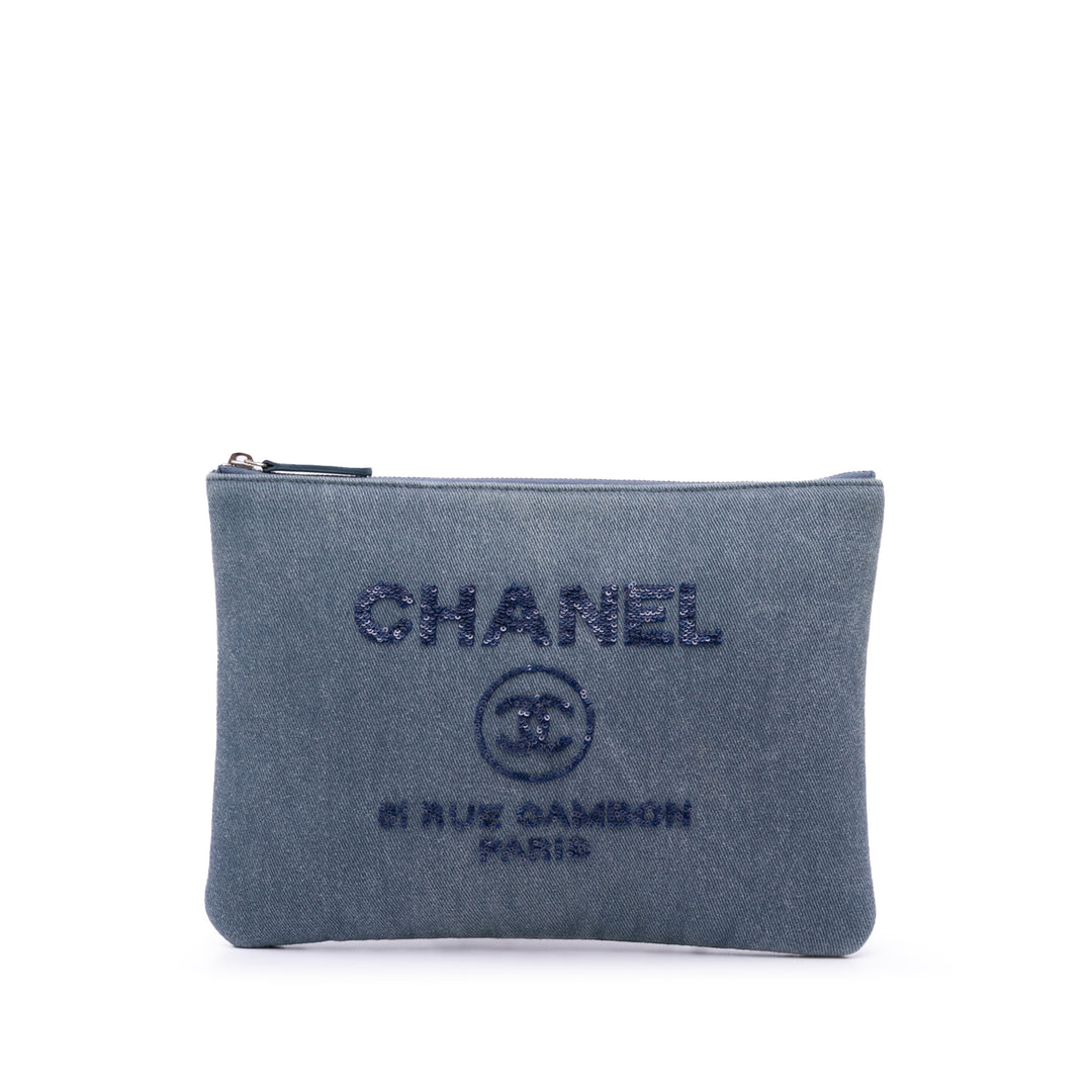 Medium Denim Sequin Deauville O Case Clutch Blue - Gaby Paris
