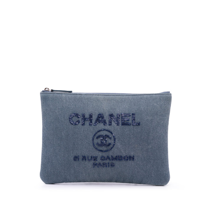 Medium Denim Sequin Deauville O Case Clutch Blue - Gaby Paris