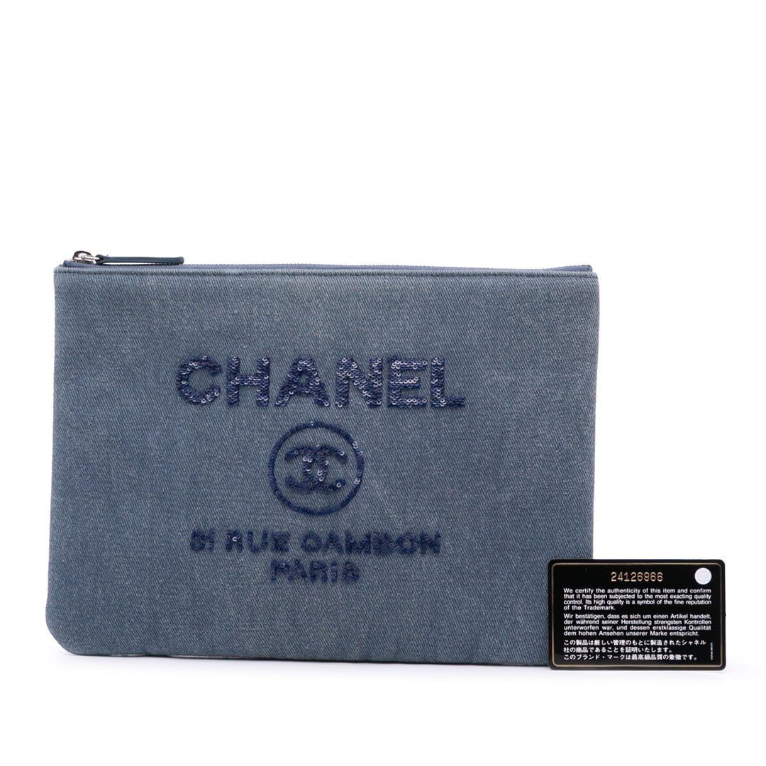 Medium Denim Sequin Deauville O Case Clutch Blue - Gaby Paris