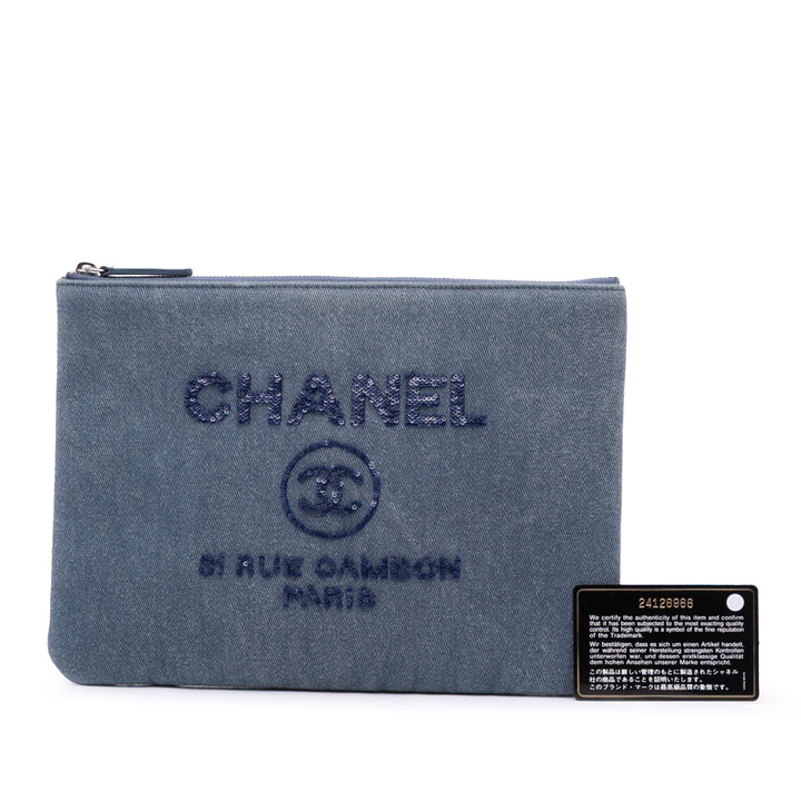 Medium Denim Sequin Deauville O Case Clutch Blue - Gaby Paris
