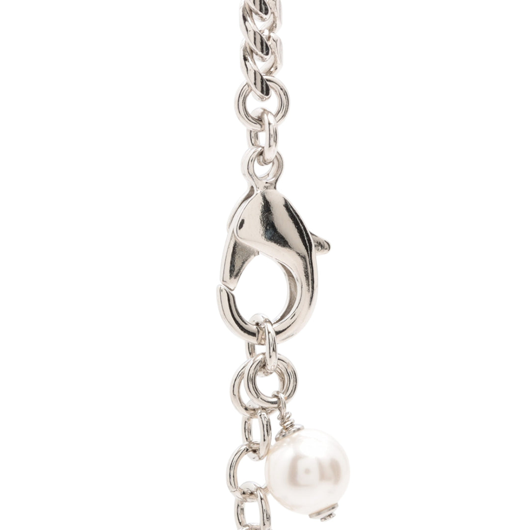Chanel Argenté Plated CC Rhinestones Heart Pendant Collier Argenté