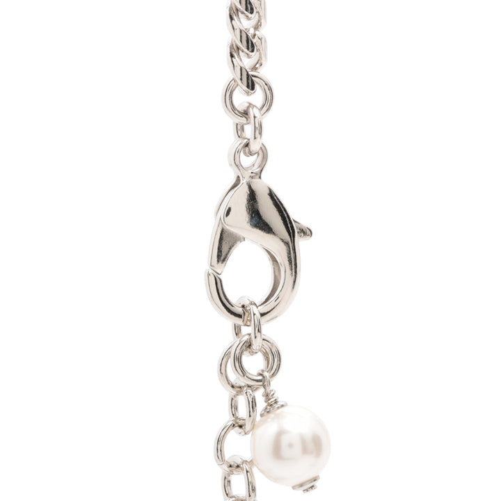 Chanel Argenté Plated CC Rhinestones Heart Pendant Collier Argenté