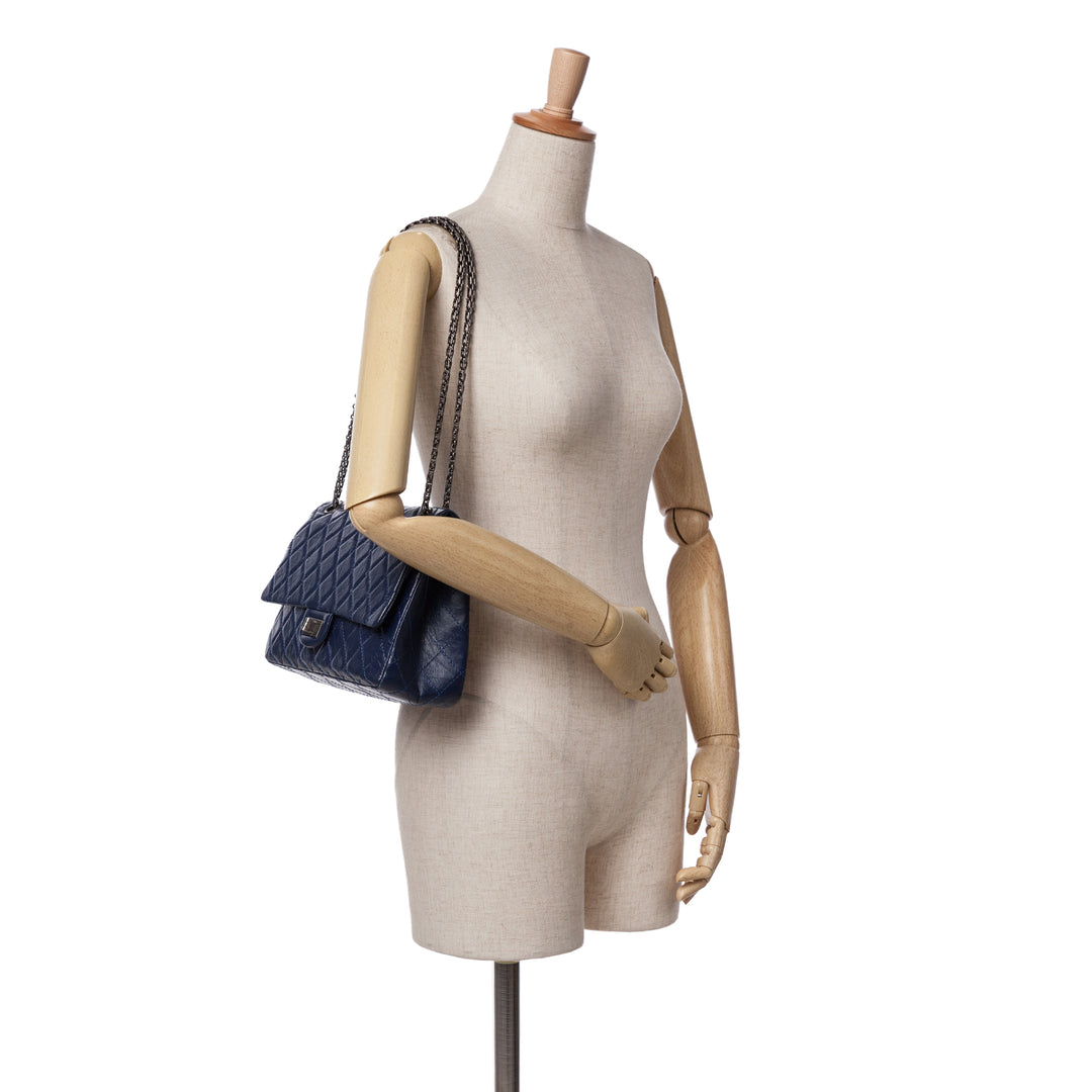 Reissue 2.55 Aged Calfskin Double Flap 226 Blue - Gaby Paris