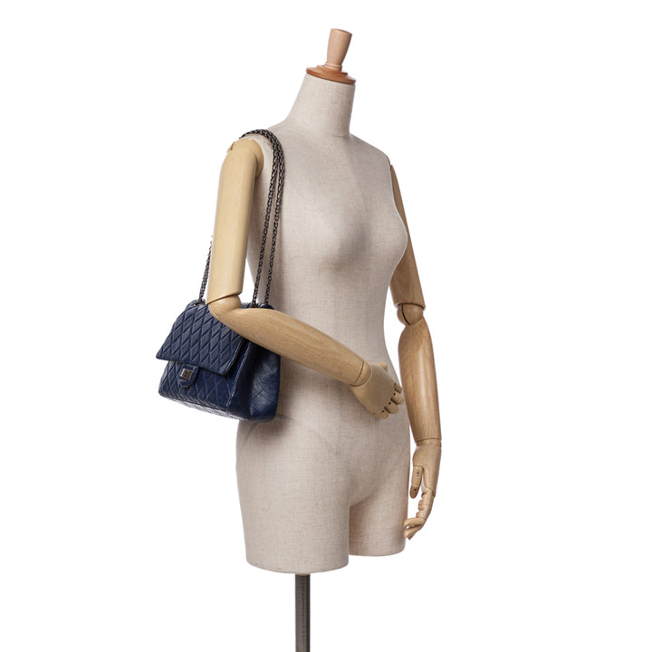 Reissue 2.55 Aged Calfskin Double Flap 226 Blue - Gaby Paris