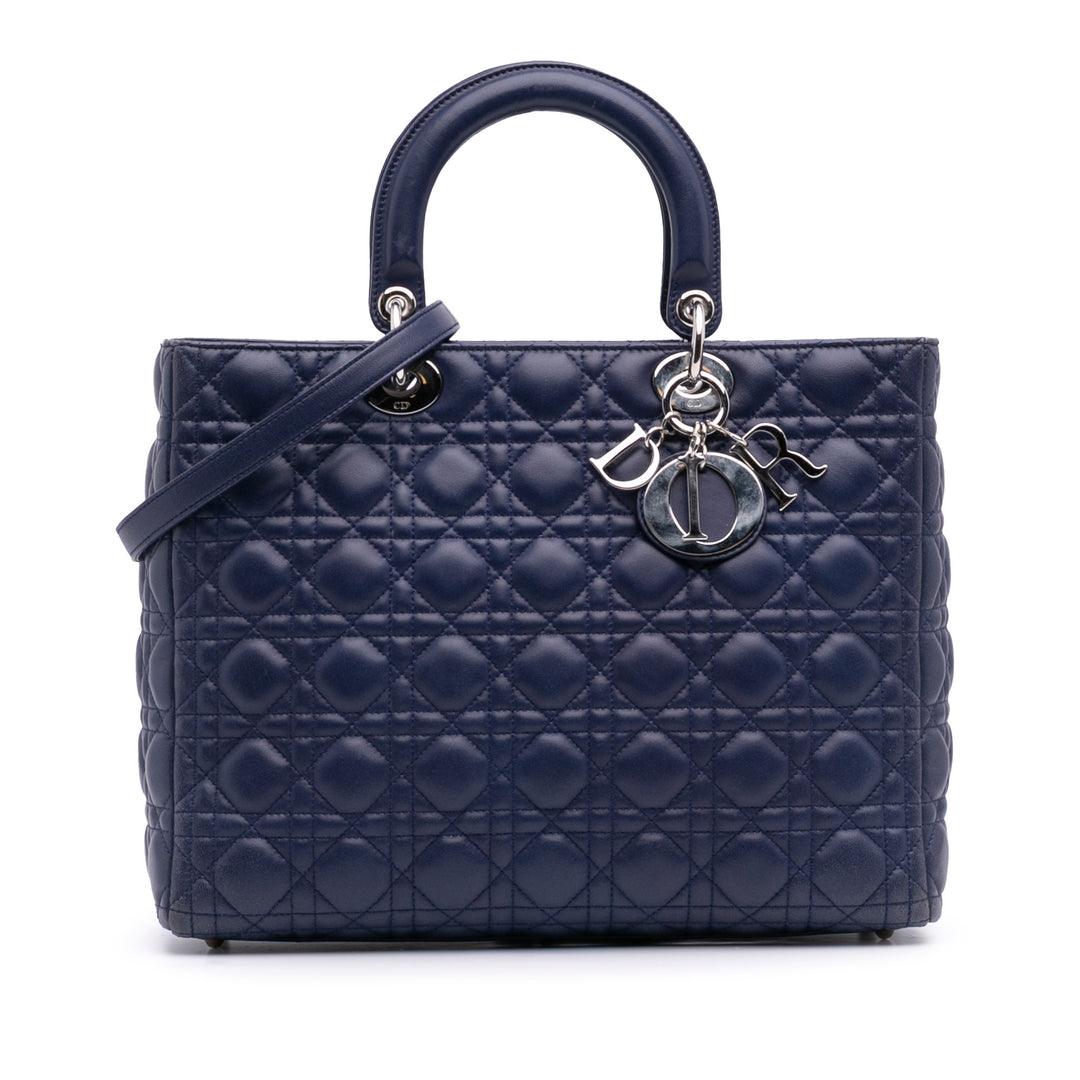Large Lambskin Cannage Lady Dior Blue - Gaby Paris