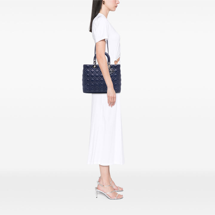 Large Lambskin Cannage Lady Dior Blue - Gaby Paris