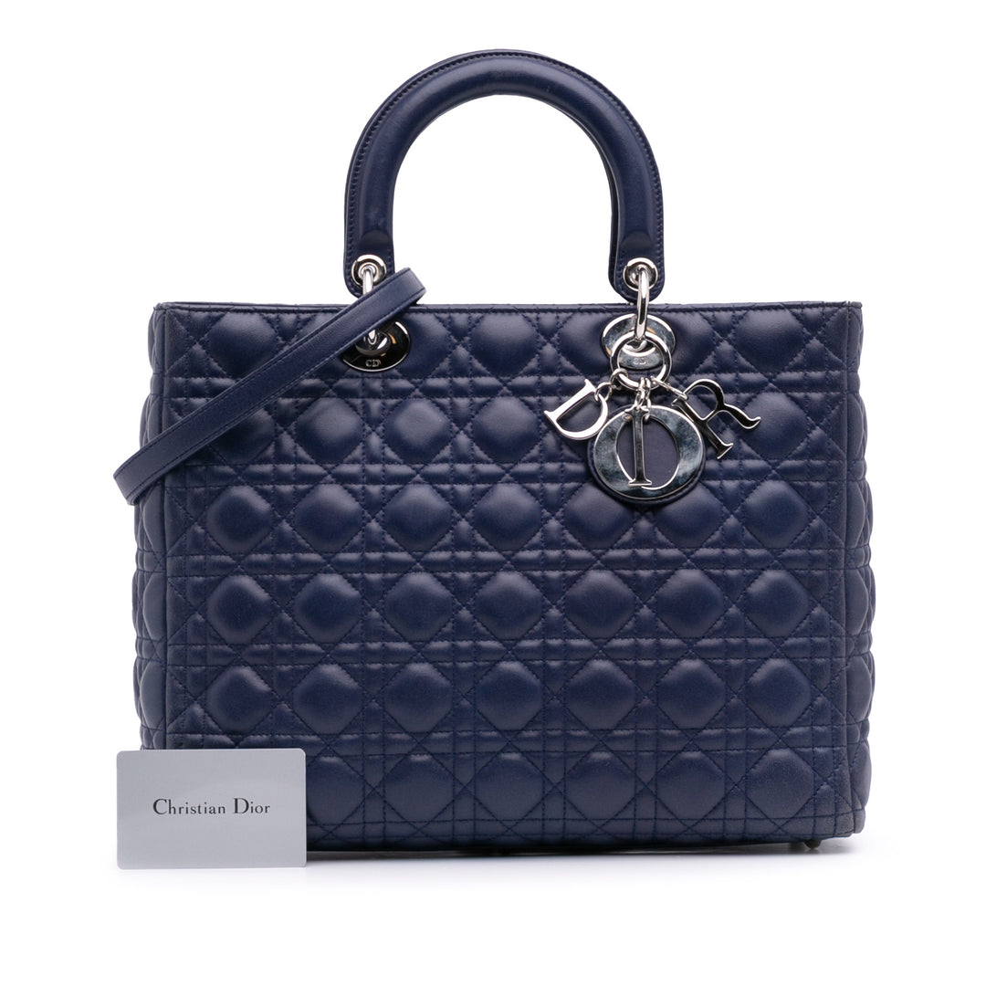 Large Lambskin Cannage Lady Dior Blue - Gaby Paris