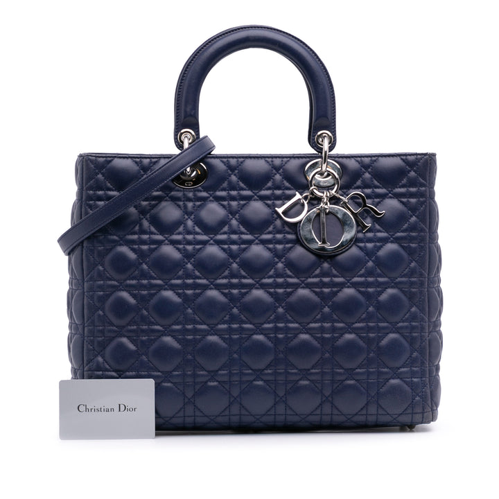Large Lambskin Cannage Lady Dior Blue - Gaby Paris