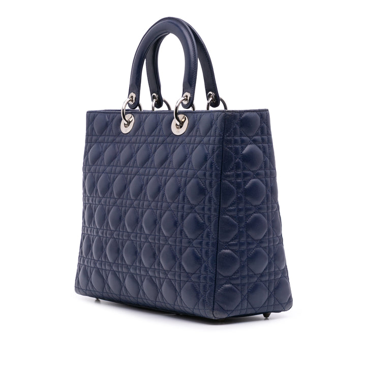 Large Lambskin Cannage Lady Dior Blue - Gaby Paris