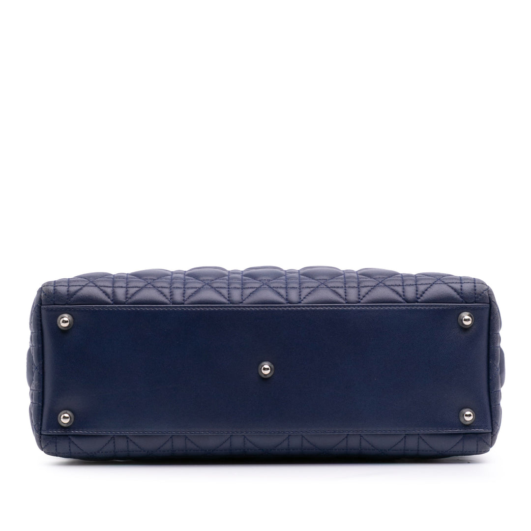 Large Lambskin Cannage Lady Dior Blue - Gaby Paris