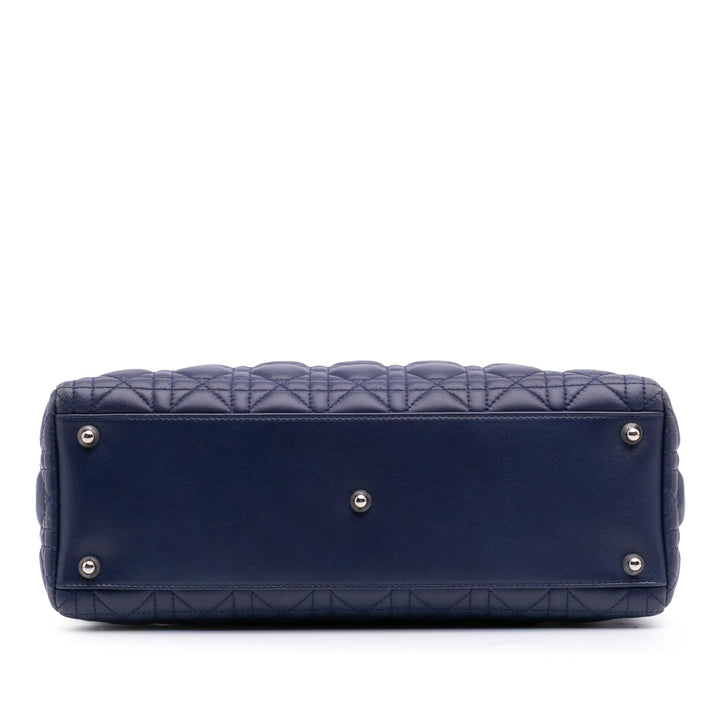 Large Lambskin Cannage Lady Dior Blue - Gaby Paris