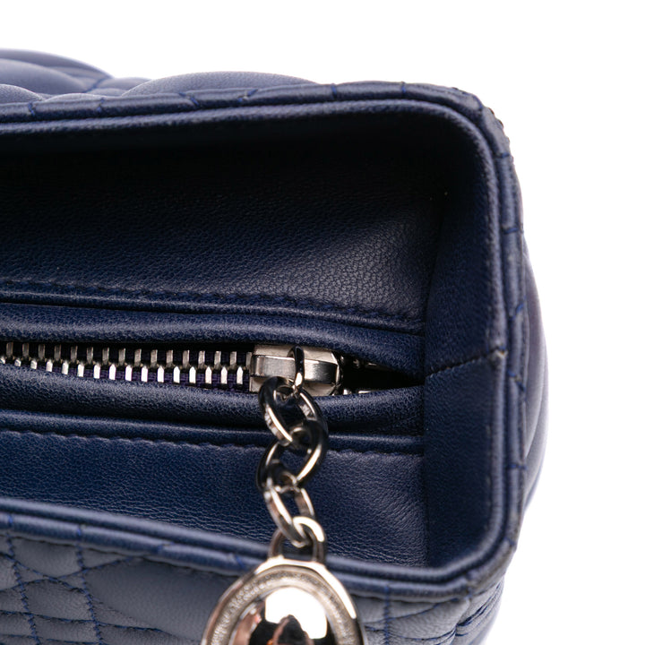 Large Lambskin Cannage Lady Dior Blue - Gaby Paris