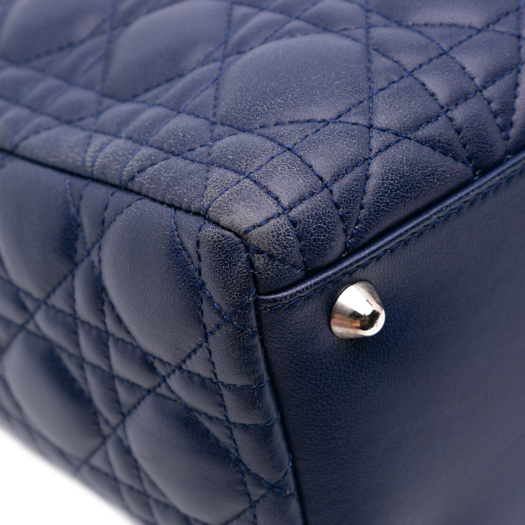 Large Lambskin Cannage Lady Dior Blue - Gaby Paris