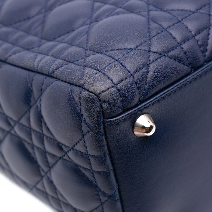 Large Lambskin Cannage Lady Dior Blue - Gaby Paris