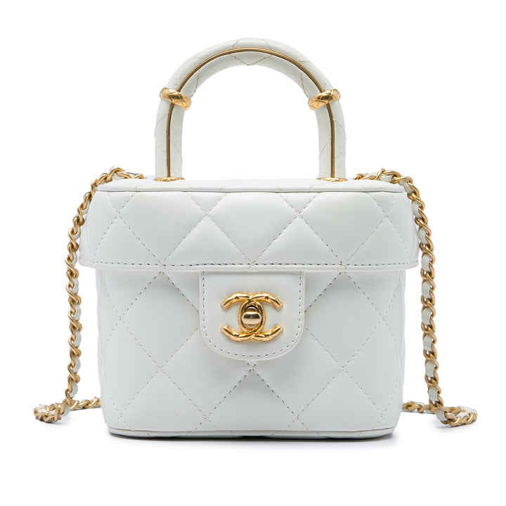CC Matelassé Vanity Cosmetic Étui Mini Cuir d'agneau Blanc