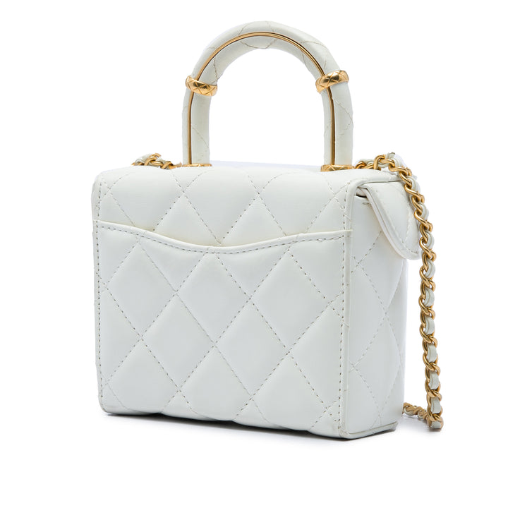 CC Matelassé Vanity Cosmetic Étui Mini Cuir d'agneau Blanc