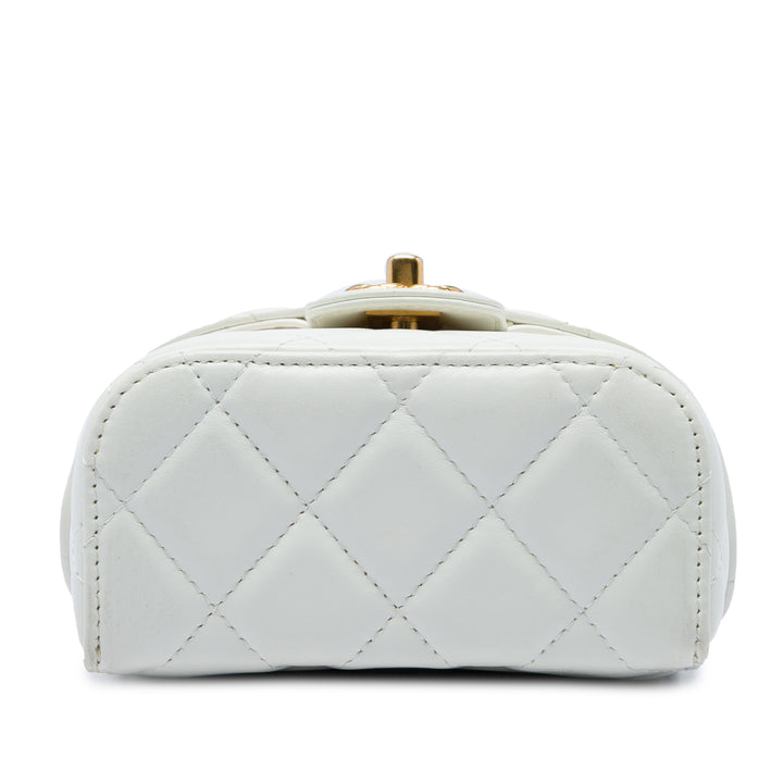 CC Matelassé Vanity Cosmetic Étui Mini Cuir d'agneau Blanc
