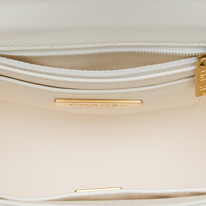 CC Matelassé Vanity Cosmetic Étui Mini Cuir d'agneau Blanc