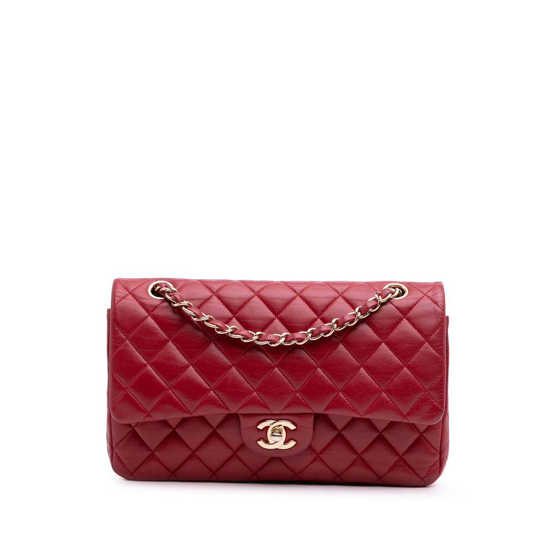 Medium Classic Lambskin Double Flap Red - Gaby Paris