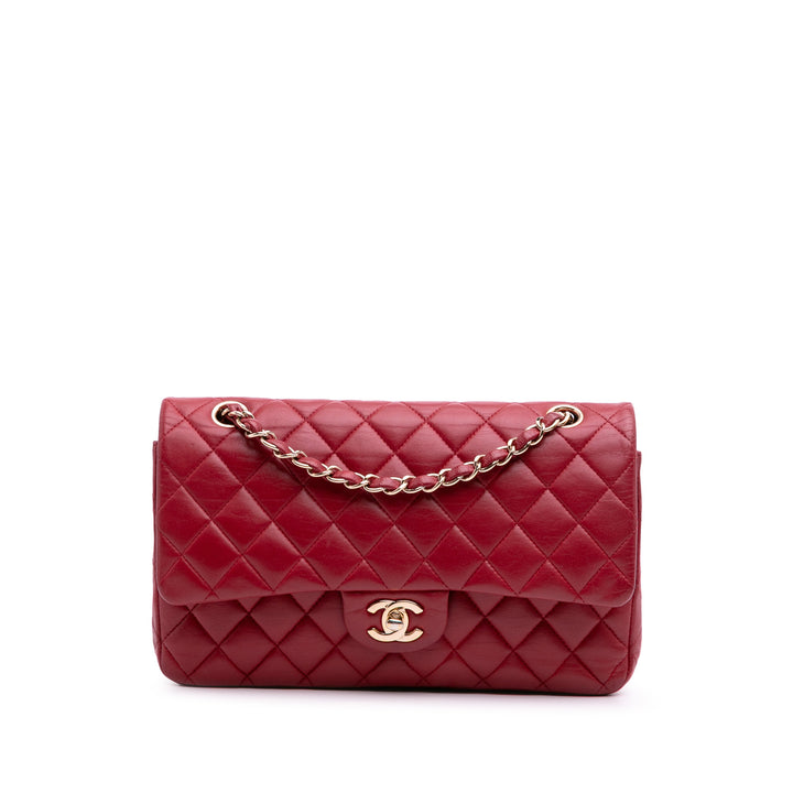 Medium Classic Lambskin Double Flap Red - Gaby Paris
