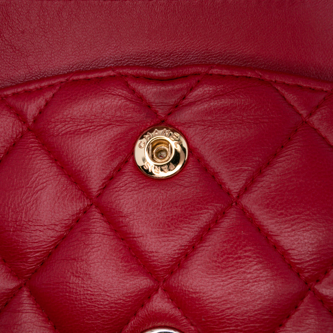 Medium Classic Lambskin Double Flap Red - Gaby Paris