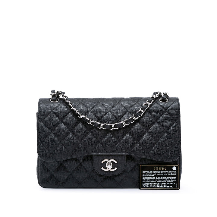 Jumbo Classic Caviar Double Flap Black - Gaby Paris