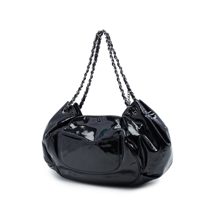 Chanel Cuir verni Accordion Camellia Cabas