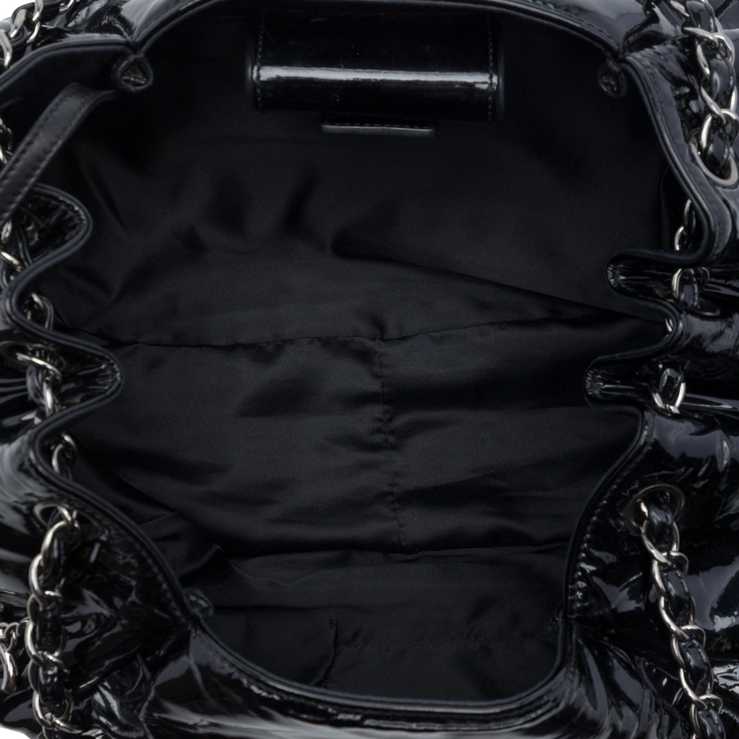 Chanel Cuir verni Accordion Camellia Cabas